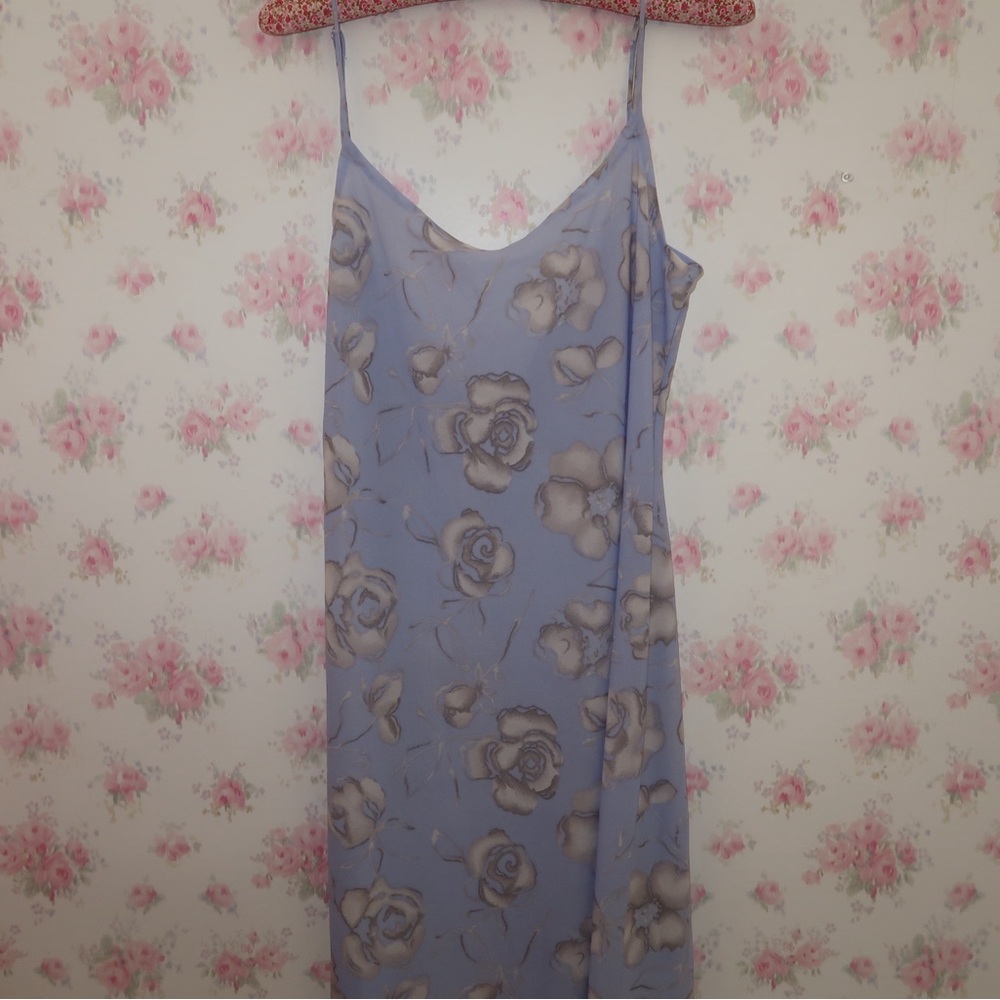 Y2K Blue Floral Midi Slip Dress Nightgown — Fairy Grunge - Picture 2 of 3
